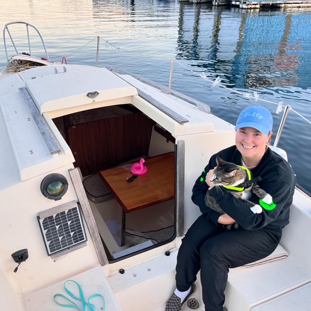 Mom and Zero on the boat