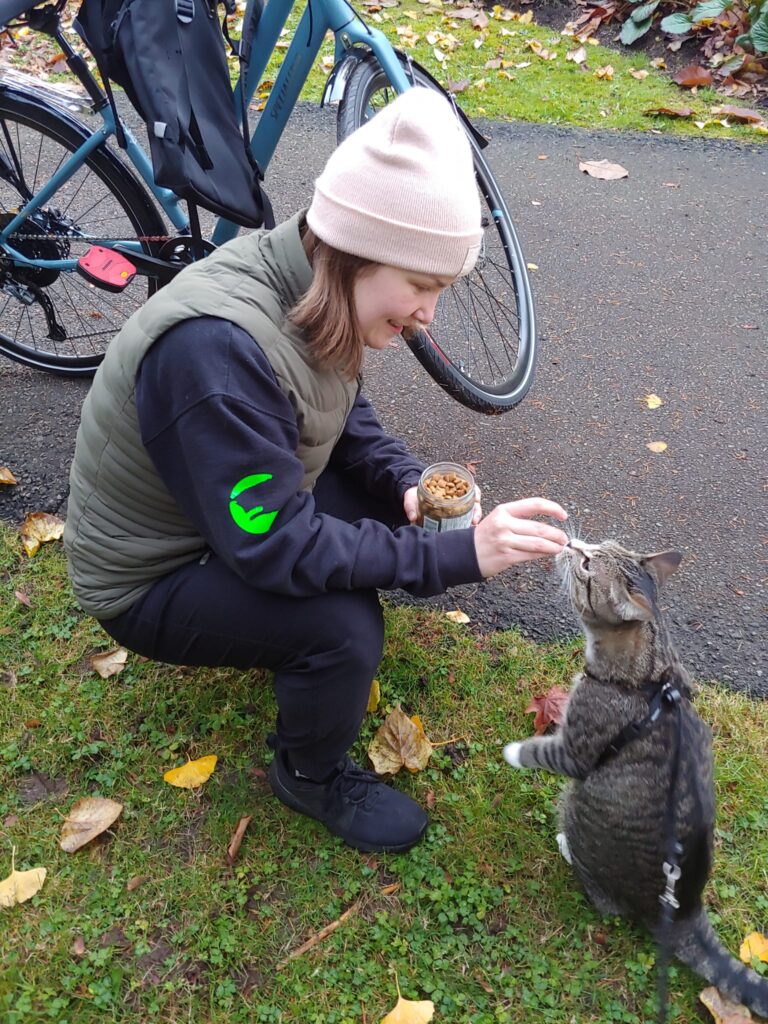 Zero accepting treats from mom at Bowen Park