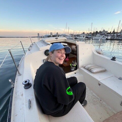 Mom and Zero on the boat